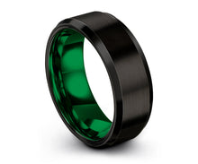 Tungsten Ring Mens Black Green Wedding Band Tungsten Ring Tungsten Carbide 8mm Tungsten Man Wedding Male Women Anniversary Matching Sizes