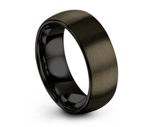 Tungsten Wedding Band,Gunmetal Tungsten Wedding Ring,Men & Women,Tungsten Carbide Ring,Dome Tungsten Ring,Brush D