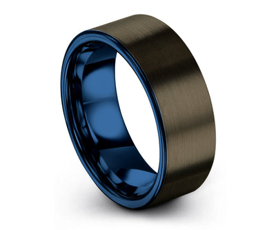 Black and Blue Tungsten Band Ring