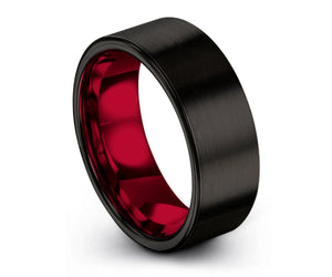 Mens Wedding Band Black, Tungsten Ring Red 8mm, Wedding Ring, Engagement Ring, Promise Ring, Rings for Men, Unique Ring, Black Ring