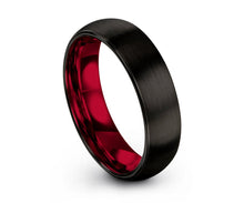 Tungsten Ring Mens Black Red Wedding Band Tungsten Ring Tungsten Carbide 6mm Tungsten Man Wedding Male Women Anniversary Matching Size