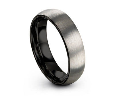 Brushed Silver Tungsten Ring, Black Wedding Band, Tungsten Carbide 6mm, Engagement Ring, Promise Ring, Rings for Men, Rings for Women