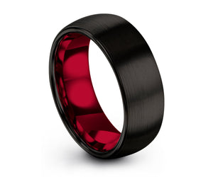 Mens Wedding Band Red, Wedding Ring Black, Tungsten Ring 8mm, Engagement Ring, Promise Ring, Personalized, Rings for Men, Rings for Women