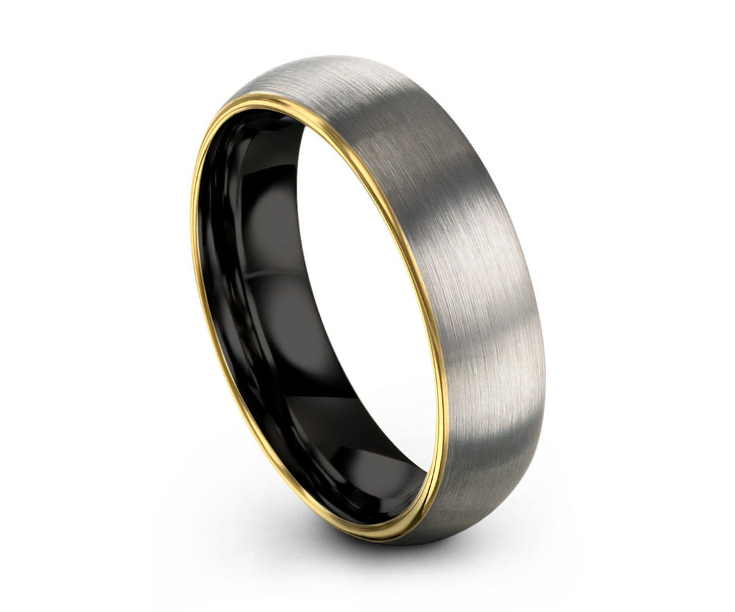 Brushed Silver Band Ring With Gold Accent