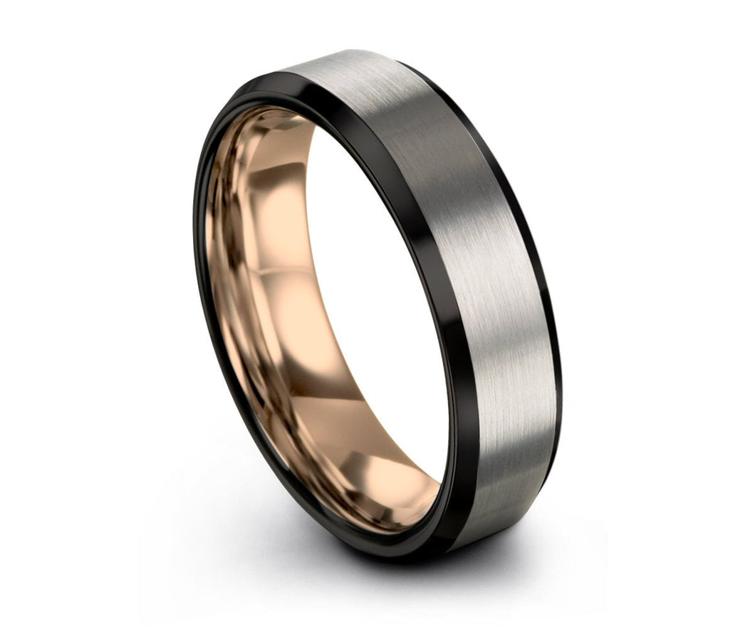 Silver and Black Tungsten Carbide Ring