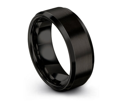 Beveled Black Tungsten Carbide Band Ring