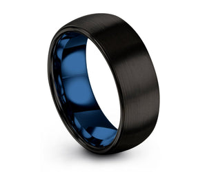 Tungsten Ring Mens Black Blue Wedding Band Tungsten Ring Tungsten Carbide 8mm Tungsten Man Wedding Male Women Anniversary Matching All Sizes
