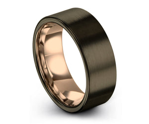 Mens Ring Gunmetal, Mens Wedding Band Rose Gold 18K 8mm, Tungsten Ring, Wedding Ring, Engagement Ring, Promise Ring, Rings for Men, Simple