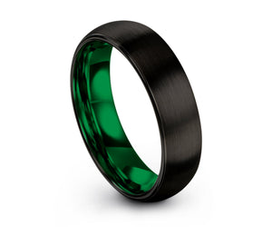 Tungsten Ring Mens Black Green Wedding Band Tungsten Ring Tungsten Carbide 6mm Tungsten Man Wedding Male Women Anniversary Matching Size
