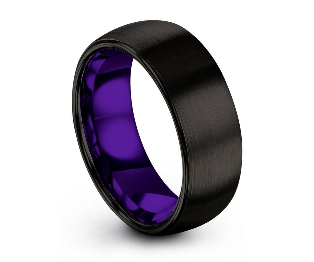 Tungsten Ring Mens Black Purple Wedding Band Tungsten Ring Tungsten Carbide 8mm Tungsten Man Wedding Male Women Anniversary Matching Size
