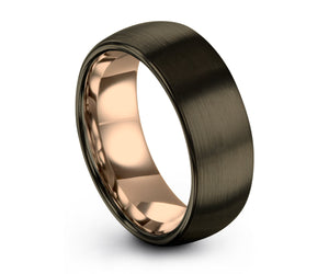 GUNMETAL Tungsten Ring, Mens Wedding Band Rose Gold 18K 8mm, Wedding Ring, Engagement Ring, Promise Ring, Rings for Men, Rings for Women