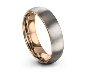 Rose Gold Wedding Band, Brushed Silver Wedding Ring, Tungsten Ring 5mm 18K, Engagement Ring, Promise Ring, Rings for Men, Rings for Women