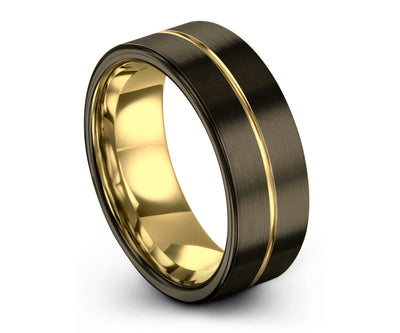 Brushed Gunmetal Tungsten and Yellow Gold Ring