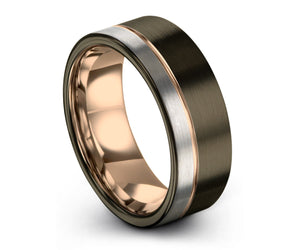 GUNMETAL Tungsten Ring, Mens Wedding Band, Rose Gold Ring 18K 7mm, Wedding Ring, Engagement Ring, Promise Ring, Rings for Men, Gold Ring