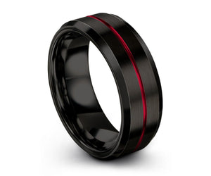 Mens Wedding Band, Tungsten Ring Black Red 8mm, Wedding Ring, Engagement Ring, Promise Ring, Personalized, Gifts for Her, Gifts for Him