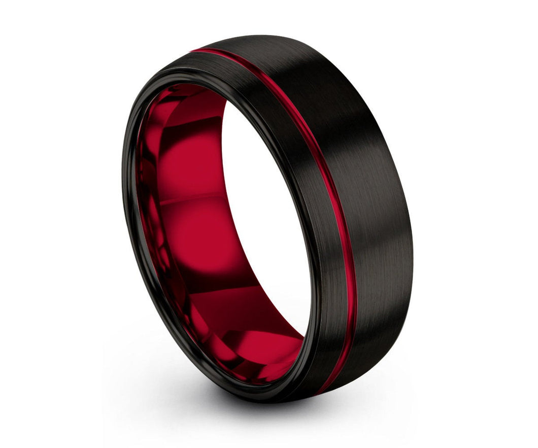Mens Wedding Band Red, Black Tungsten Ring 8mm, Wedding Ring, Engagement Ring, Promise Ring, Personalized, Gifts for Men, Mens Ring