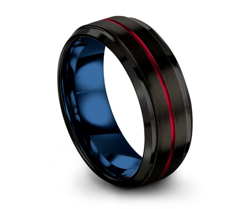 Tungsten Ring Mens Blue Black Red Wedding Band Tungsten Ring Tungsten Carbide 8mm Tungsten Man Wedding Male Women Anniversary Matching