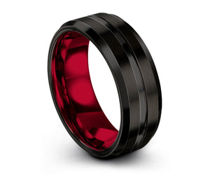 Mens Wedding Band Black, Red Wedding Ring, Tungsten Ring, Engagement Ring, Promise Ring, Personalized, Rings for Men, Rings for Women
