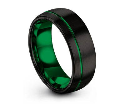 Tungsten Ring Green, Mens Wedding Band Black 8mm, Wedding Ring, Engagement Ring, Promise Ring, Rings for Men, Mens Ring, Black Ring