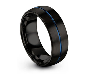 Tungsten Ring Mens Black Blue Wedding Band Tungsten Ring Tungsten Carbide 8mm Tungsten Man Wedding Band Male Women Anniversary Matching