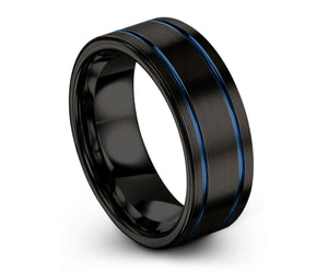 Unique Double-lined Blue Tungsten Ring | Fashion Piece, Wedding Band, Promise Ring, Engagement Ring, Rings for Men, Rings for Women