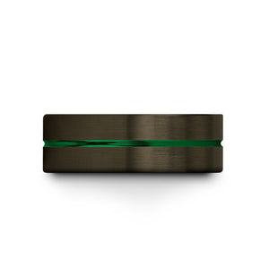 Black Gunmetal Tungsten Ring With Green Accents