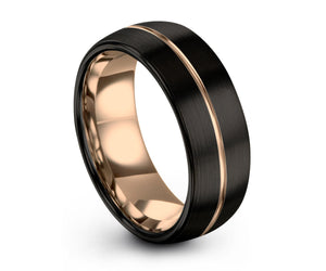 Mens Wedding Band Black, Rose Gold Wedding Ring, Tungsten Ring 8mm 18K, Engagement Ring, Promise Ring, Gifts for Her, Gifts for Him
