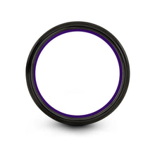 Brushed Black Tungsten Band Ring With Purple Accent