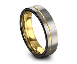 Mens Wedding Band, Wedding Ring Yellow Gold 18K, Tungsten Ring Black, Gold Ring, Engagement Ring, Promise Ring, Personalized, Rings for Men