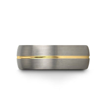 Grooved 18k Yellow Gold and Tungsten Carbide Band Ring