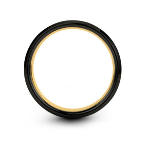 Brushed Black and Silver Tungsten Ring With 18k Yellow Gold