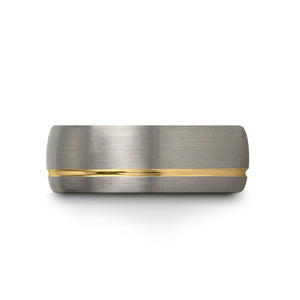 18k Yellow Gold and Tungsten Carbide Grooved Band Ring