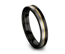 Thin Silver and Black Tungsten Grooved Band Ring