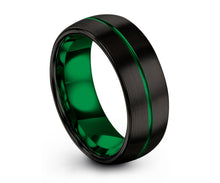 Mens Wedding Band Green, Tungsten Ring Black 8mm, Wedding Ring, Engagement Ring, Promise Ring, Personalized, Gifts for Him, Mens Ring