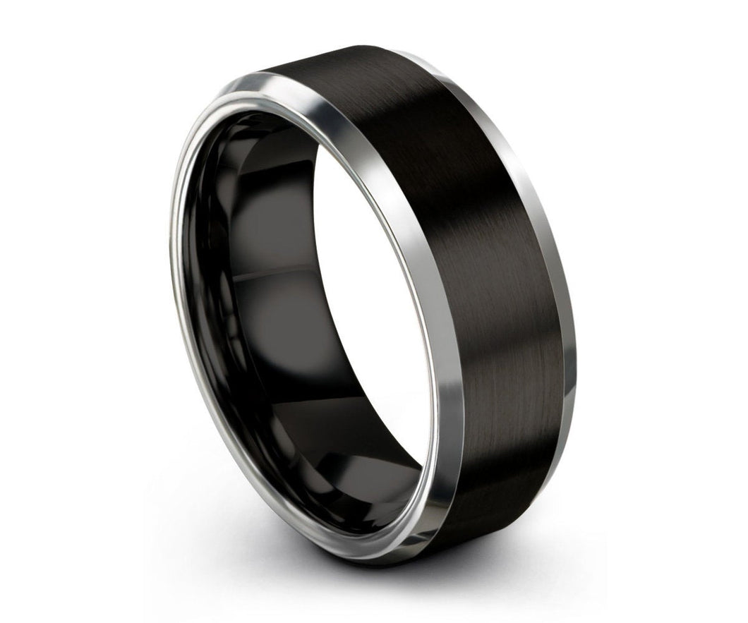 Men's Tungsten Wedding Band, Tungsten Wedding Ring, Black Tungsten Band, Engagement Ring, Anniversary Ring, Beveled Edges,8mm,6mm