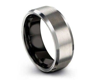 Men's Wedding Band Black, Wedding Ring Brushed Silver, Tungsten, Engagement Ring, Promise Ring, Personalized, Rings for Men, Rings for Women