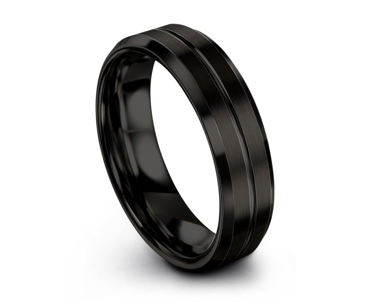 Men's Beveled Black Diamond Wedding Ring in Black Ceramic White Gold 10K  7mm 9 Black Diamonds 0.18ct Size 10 | MADANI Rings