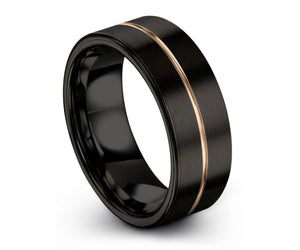 Rose Gold Groove Black Tungsten Ring