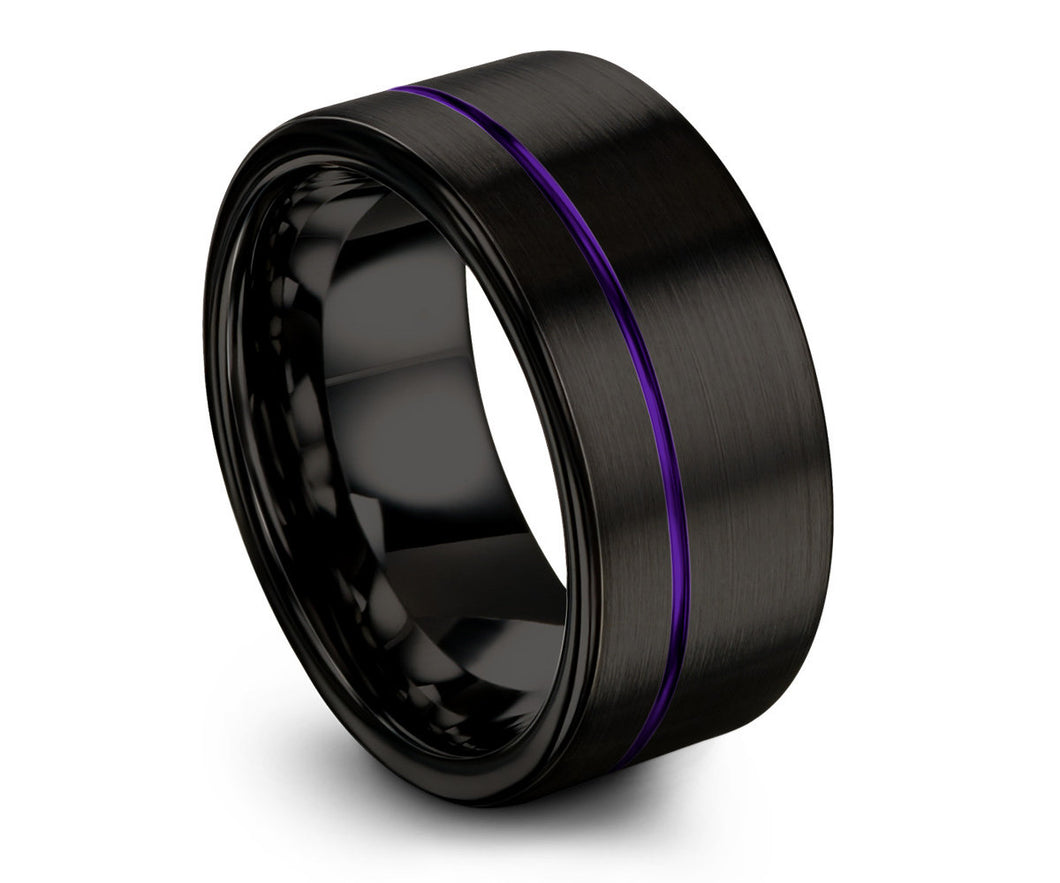 Tungsten Ring Purple, Mens Wedding Band Black, 8mm, Mens, Women, Matching, Engagement, Gifts for Him, Unique, Custom, Promise Ring