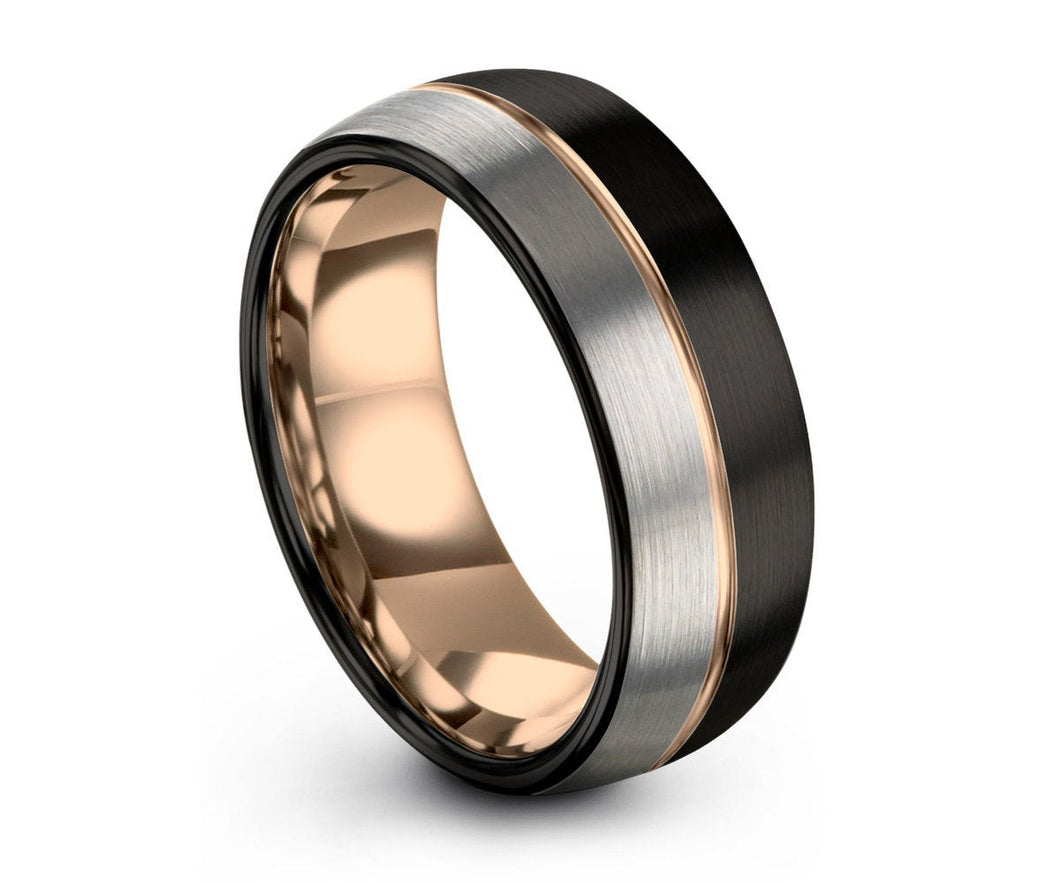 Rose Gold Wedding Band - Unique Two-Tone Tungsten Ring - Free Custom Engraving - Perfect One of a Kind Gift - 8mm or 6mm