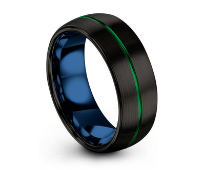 Tungsten Ring Mens Green Black Blue Wedding Band Tungsten Ring Tungsten Carbide 8mm Tungsten Man Wedding Male Women Anniversary Matching