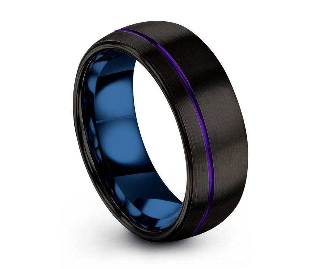 Wedding Band Blue, Tungsten Ring Black 8mm, Wedding Ring Purple, Engagement Ring, Promise Ring, Personalized, Gifts for Her, Gifts for Him