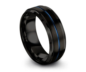 Tungsten Ring Polished Black, Mens Wedding Band 6mm, Engagement Ring, Promise Ring, Rings for Men, Rings for Women, Thin Blue Line