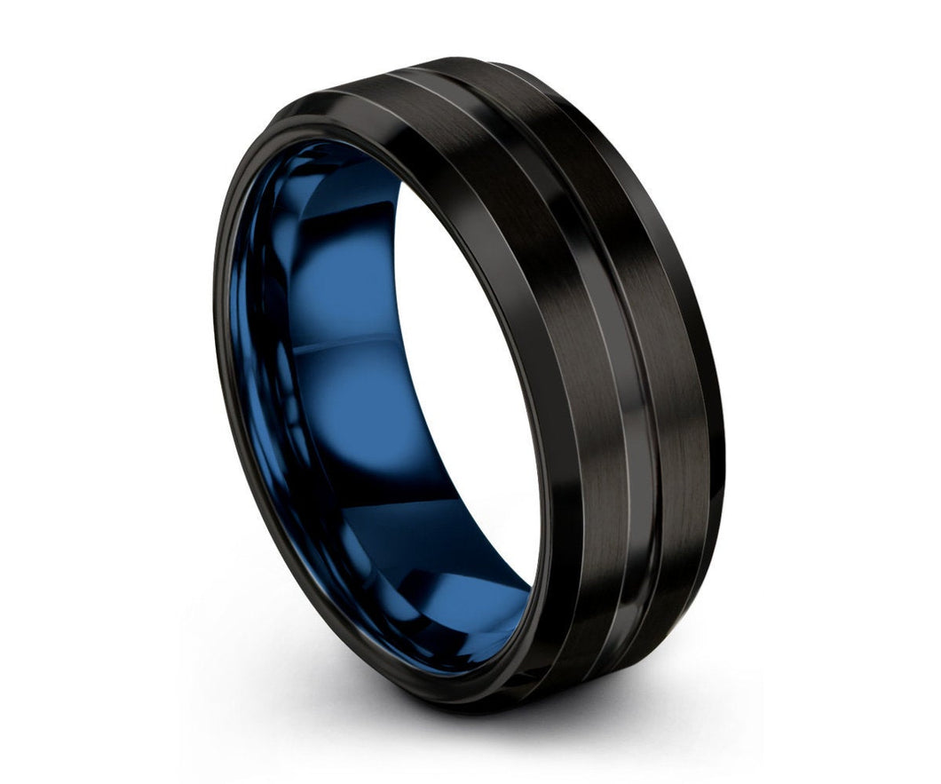 Mens Wedding Band Blue, Mens Ring Black, Wedding Ring, Engagement Ring, Tungsten,  Promise Ring, Rings for Men, Rings for Women