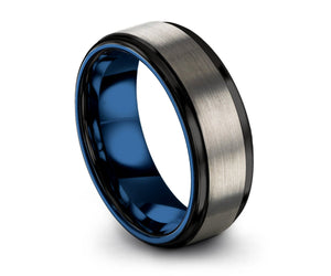 Personalized Blue Tungsten Ring - Wedding Band, Engagement Ring, Promise Ring - Free Custom Engraving