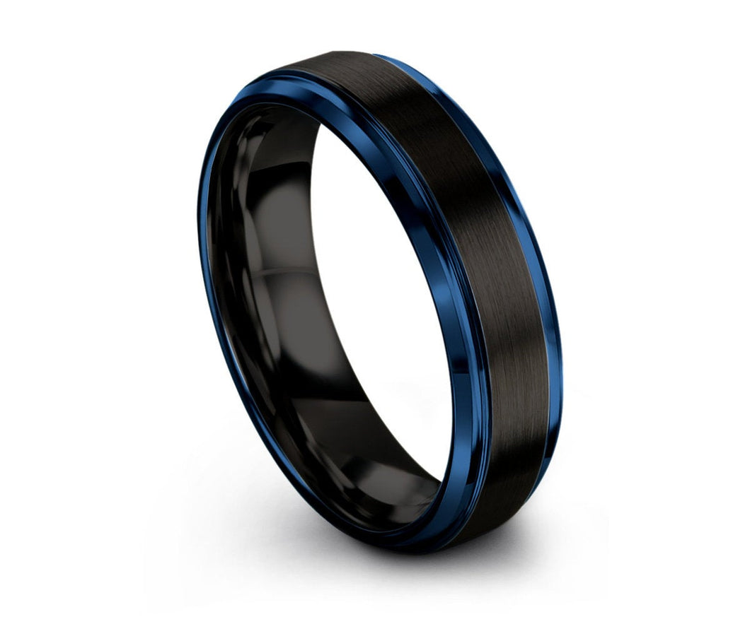 Black and Blue Tungsten Carbide Band Ring