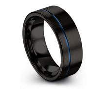 Mens Wedding Band Black, Tungsten Ring Blue 6mm, Wedding Ring, Engagement Ring, Promise Ring, Rings for Men, Rings for Women, Simple Ring