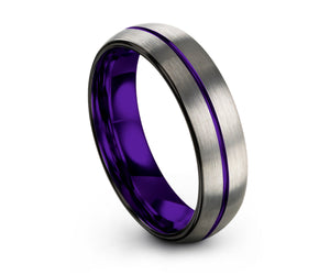 Purple Tungsten Wedding Band Purple Thin Line 4mm Men & Women | Unique Promise Ring | Great Gift Idea