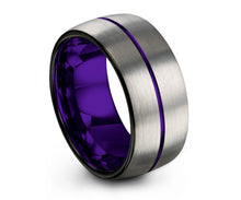 Purple Line Mens Wedding Band, Handmade Personalized Custom Engraving Tungsten Carbide Engagement Jewelry Ring for Him Free Shipping