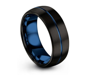 Tungsten Ring Mens Black Blue Wedding Band Tungsten Ring Tungsten Carbide 8mm Tungsten Man Wedding Male Women Anniversary Matching
